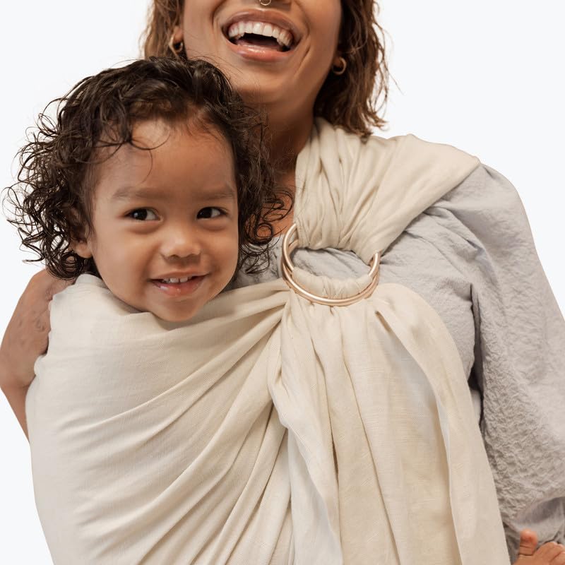 WildBird - Ring Sling Baby Carrier - 0-36 Months (up to 35 lbs) - Long (90") Sparrow & Rose Gold Ring - Front, Hip or Back Carry - Adjustable Fit - Natural Linen - Baby Essentials - New Mom Gifts - Image 5