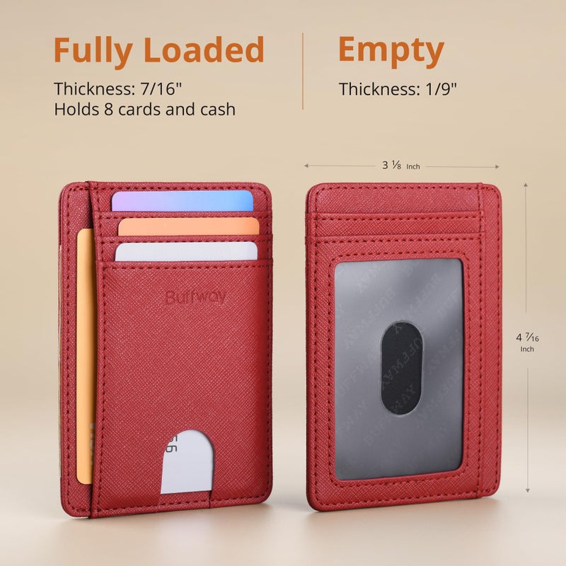 Buffway Slim Minimalist Front Pocket RFID Blocking Leather Wallets for Men and Women - Cross Red - Image 5