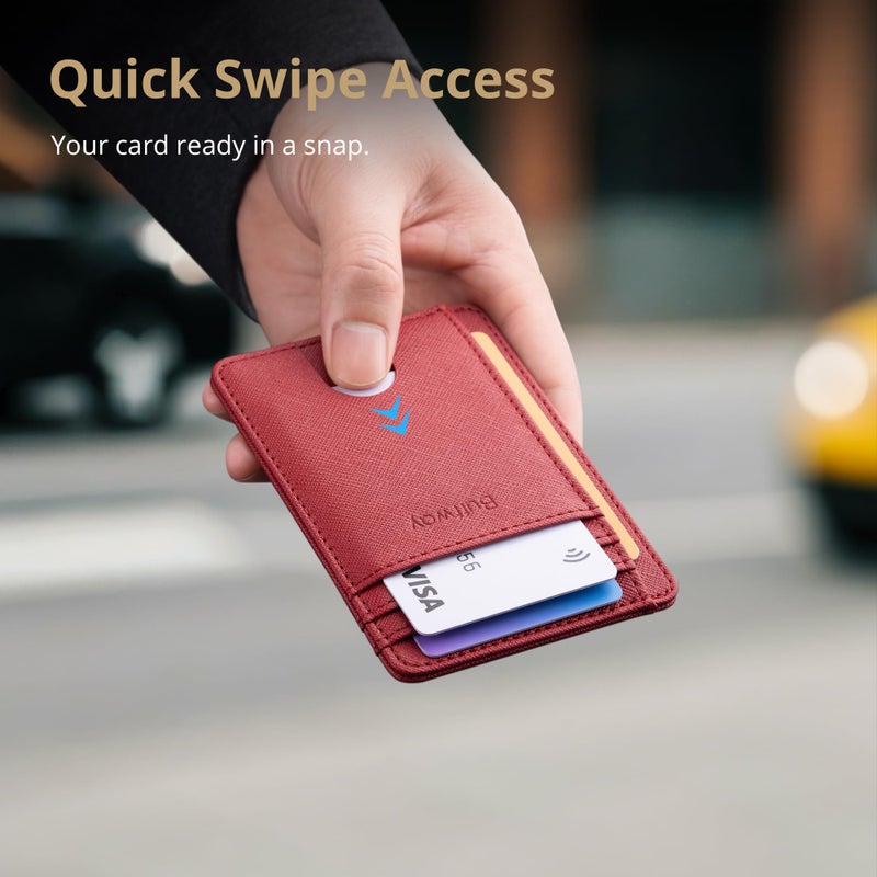 Buffway Slim Minimalist Front Pocket RFID Blocking Leather Wallets for Men and Women - Cross Red - Image 4