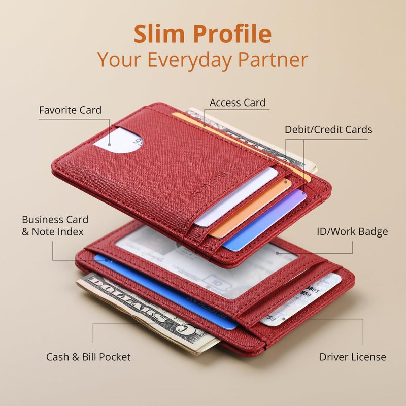 Buffway Slim Minimalist Front Pocket RFID Blocking Leather Wallets for Men and Women - Cross Red - Image 3