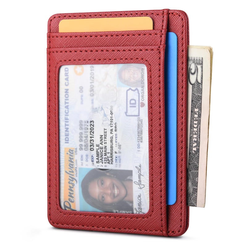 Buffway Slim Minimalist Front Pocket RFID Blocking Leather Wallets for Men and Women - Cross Red - Image 2