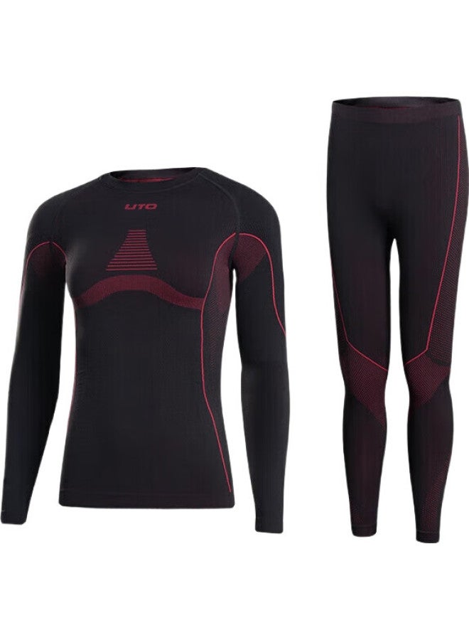 UTO Quick-Dry Compression Base Layer For Women, Functional Underwear For Skiing, Hiking, Outdoor Sports, Sweat-Wicking And Warm Set, Black Wine Red, M - Image 1