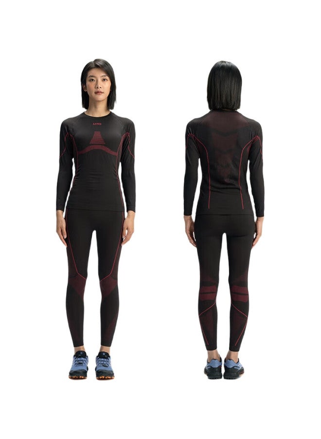 UTO Quick-Dry Compression Base Layer For Women, Functional Underwear For Skiing, Hiking, Outdoor Sports, Sweat-Wicking And Warm Set, Black Wine Red, M - Image 2
