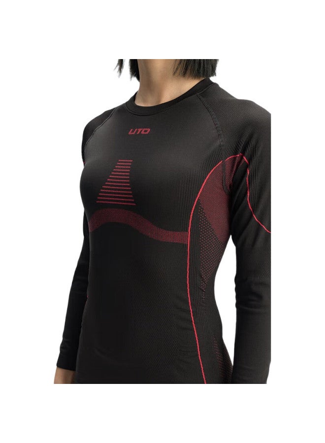 UTO Quick-Dry Compression Base Layer For Women, Functional Underwear For Skiing, Hiking, Outdoor Sports, Sweat-Wicking And Warm Set, Black Wine Red, M - Image 3