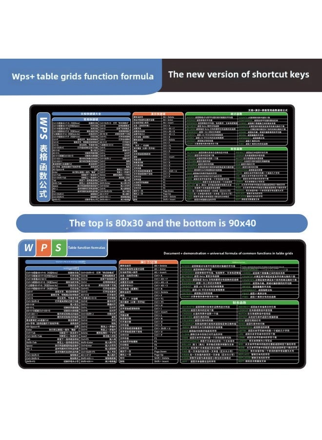 CAD Mouse Pad Shortcut Keys Pr Desk Pad Ps Keyboard Computer Excel Function Multi-function Ai-Color:900x400mm-4mm-Pattern:WPS+ Functional Formulas Shortcut Keys