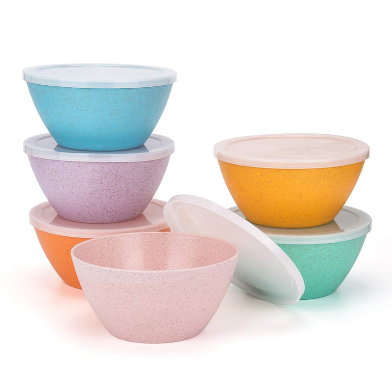 KOXINKARLU Unbreakable Cereal Bowls with Lids  28 oz Wheat Straw Fiber Bowls for Cereal or Salad  set of 6 in 6 Assorted Colors Dishwasher  Microwave Safe