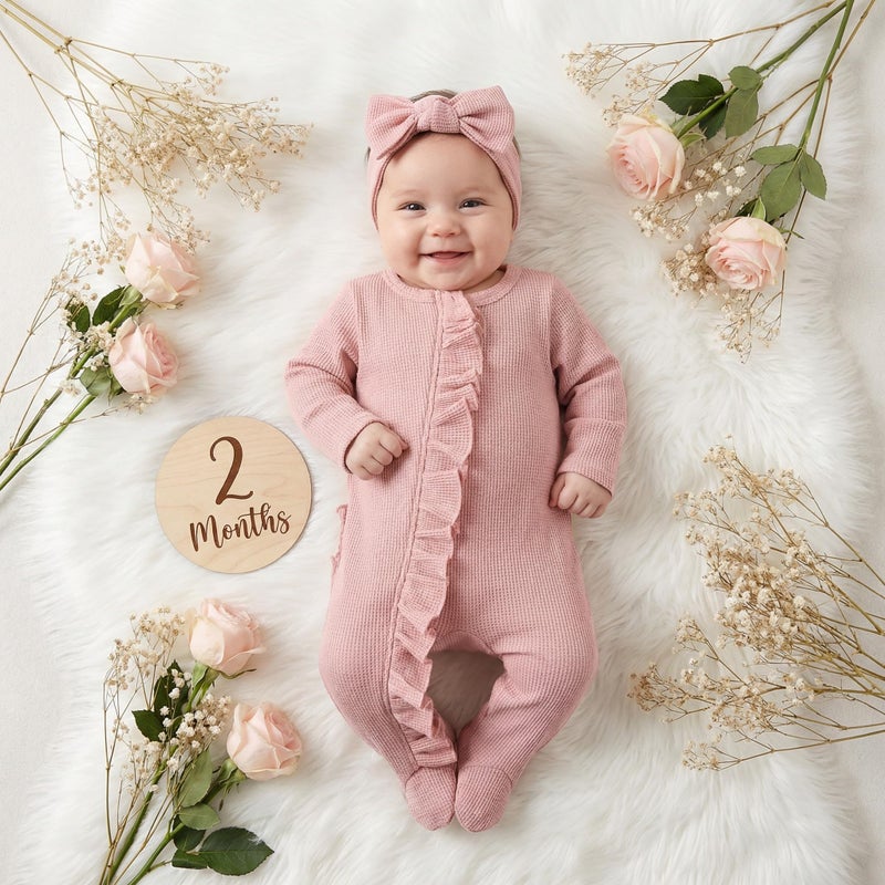 CIYCUIT Baby Girls Clothes Newborn Long Sleeve Zip Up Onesie Romper with Headband Fall Winter Outfits Pink Newborn - Image 3