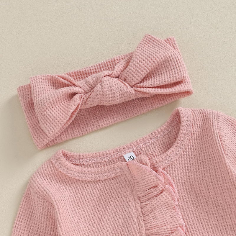 CIYCUIT Baby Girls Clothes Newborn Long Sleeve Zip Up Onesie Romper with Headband Fall Winter Outfits Pink Newborn - Image 5