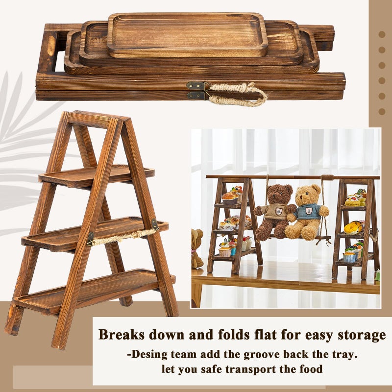 Beeveer Wooden 3 Tier Swing Cupcake Stand with Serving Platter Foldable Ladder Stand Dessert Display Snack Fruit Cake Bread Centerpieces for Party, Birthday, Wedding, Baby Shower(Dark Walnut) - Image 5