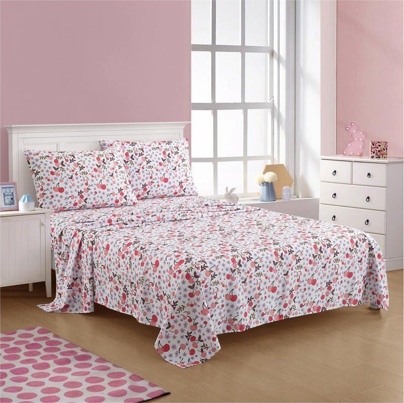 Urban Lifestyle 4 Piece Sheet Set, Including Top Sheet, Fitted Sheet and 2 Pillow Cases, Cherry Print, Full - Image 5