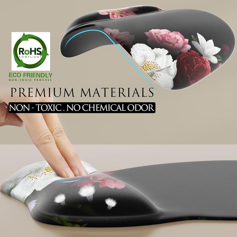 MROCO Ergonomic Mouse Pad with Gel Wrist Rest, Comfortable Mousepad with Smooth Wrist Support Surface and Non-Slip PU Base for Pain Relief, Computer, Laptop, Office & Home, 9.4 x 8.1 in, Black Flower - Image 3