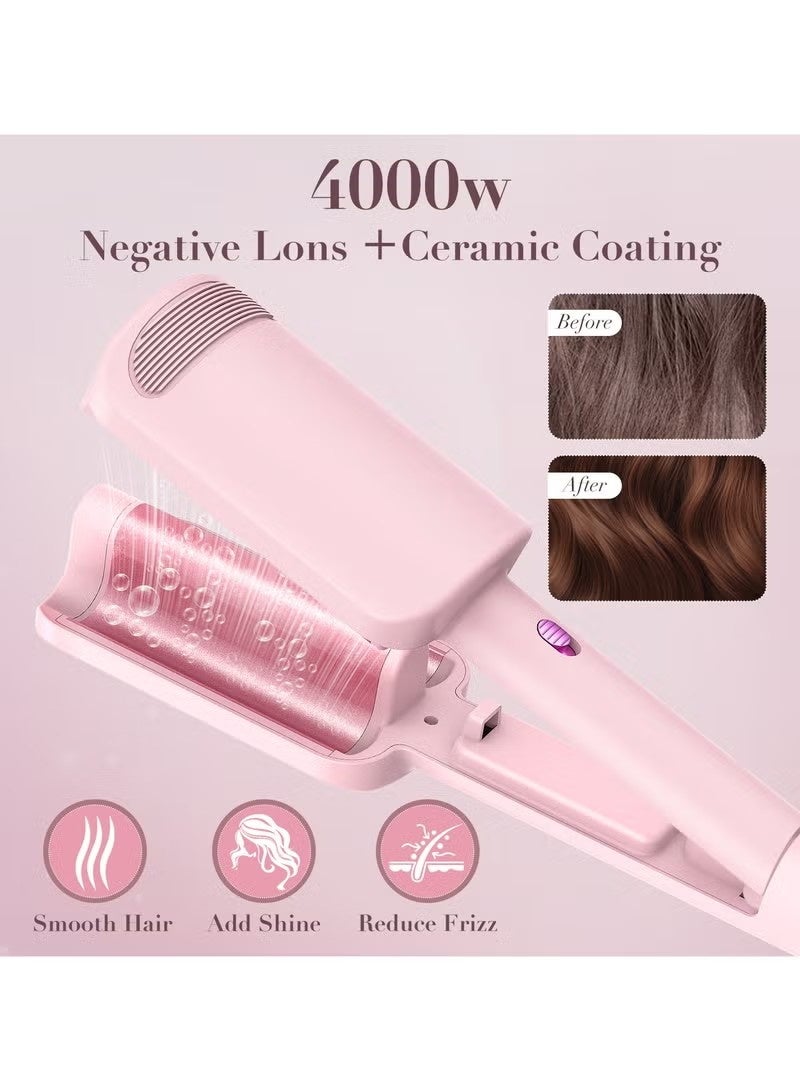 PANDA JOJO 32MM Ceramic Curling Wand - 3 Barrel Beach Wave Hair Curler with Adjustable Temp (160°C-220°C), Anti-Scald Design & Travel Lock | Frizz-Free Waves for All Hair Types | Pink - Image 4