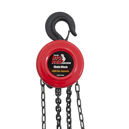 BIG RED رافعة سلسلة يدوية كبيرة حمراء سعة 1 طن 2000 رطل بطول 8 أقدام/2.5 متر من تورين مع 2 خطاف ثقيل، للاستخدام في الآلات الصناعية والسيارات، حمراء، ATR9010R - Image 3