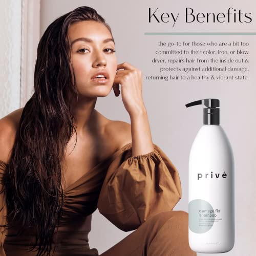 PRIVE Privé Damage Fix Hair Shampoo for Women & Men - Sulfate-Free Repair Shampoo for Damaged Hair - Strengthening & Moisturizing Formula for Dry, Dull & Over-Processed Strands (33.8 oz) - Image 5