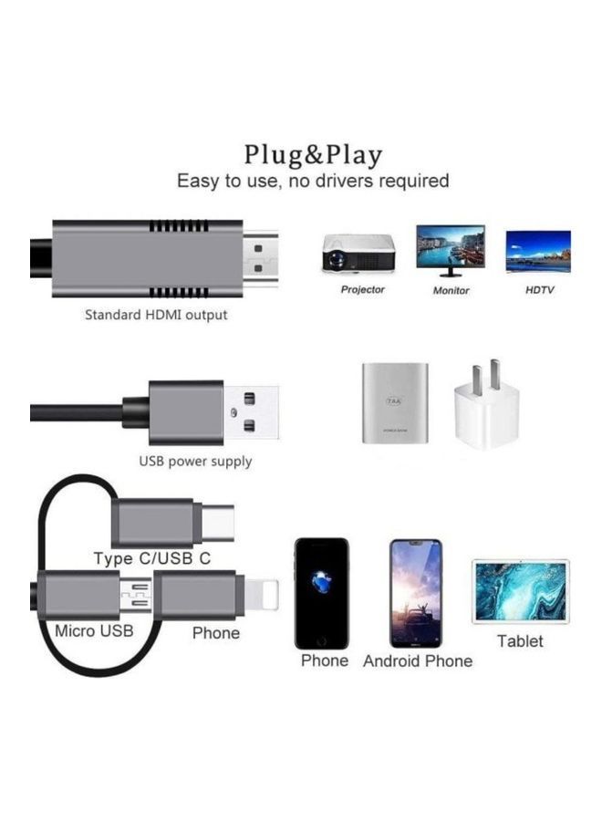 NIBEMINENT Cable HDTV For All Devices Of Easy PaiRing The Mobile With TV At Same Time Black/Grey  - Image 2