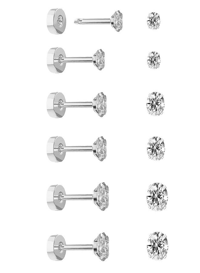 Yetonload Hypoallergenic Stainless Steel Cubic Zirconia Earrings Set for Women Multi Pack Cubic Zirconia Earrings for Men 5 Pairs 4-8mm Titanium Stainless Steel Silver Diamond Black, Titanium Stainless Steel - Image 1