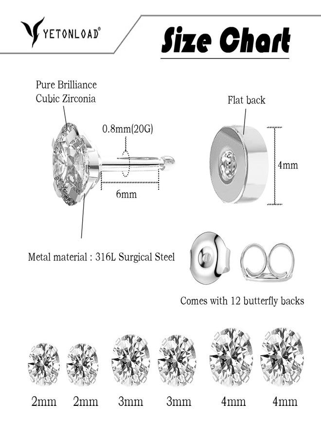 Yetonload Hypoallergenic Stainless Steel Cubic Zirconia Earrings Set for Women Multi Pack Cubic Zirconia Earrings for Men 5 Pairs 4-8mm Titanium Stainless Steel Silver Diamond Black, Titanium Stainless Steel - Image 2