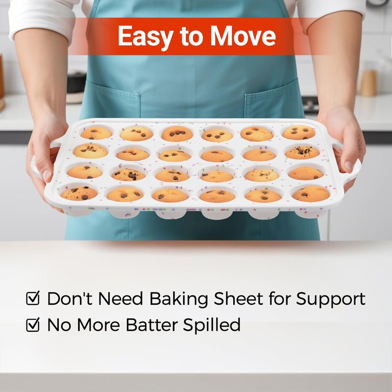 CAKETIME Mini Muffin Pan, Metal Reinforced Frame Mini Cupcake Pans 24 Cups Nonstick Muffin Silicone Molds with Handle for Baking Muffins, Cupcakes, Egg Bites 2 Pack - Image 3
