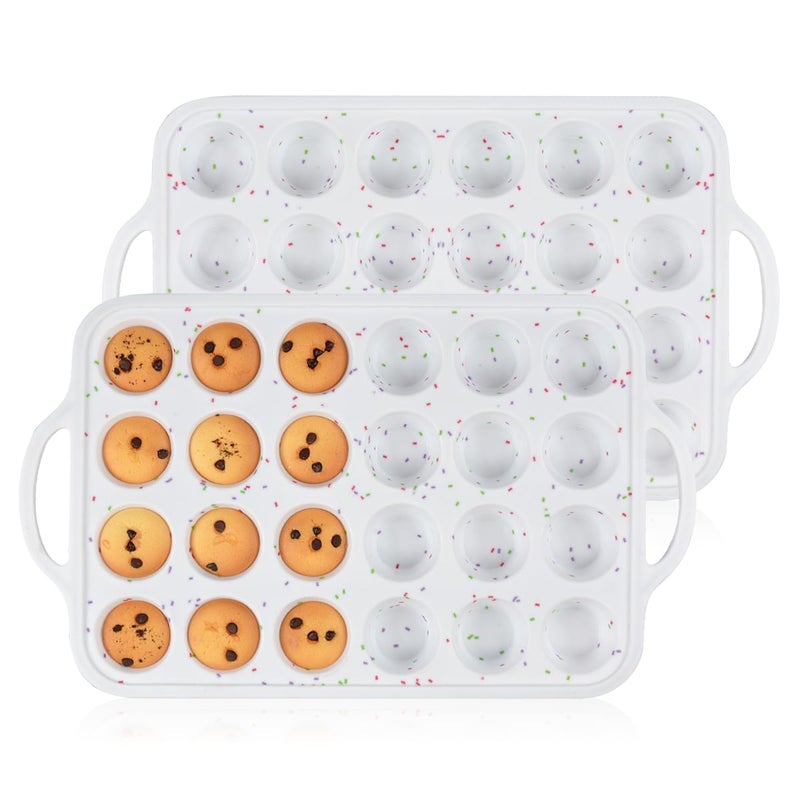 CAKETIME Mini Muffin Pan, Metal Reinforced Frame Mini Cupcake Pans 24 Cups Nonstick Muffin Silicone Molds with Handle for Baking Muffins, Cupcakes, Egg Bites 2 Pack - Image 1