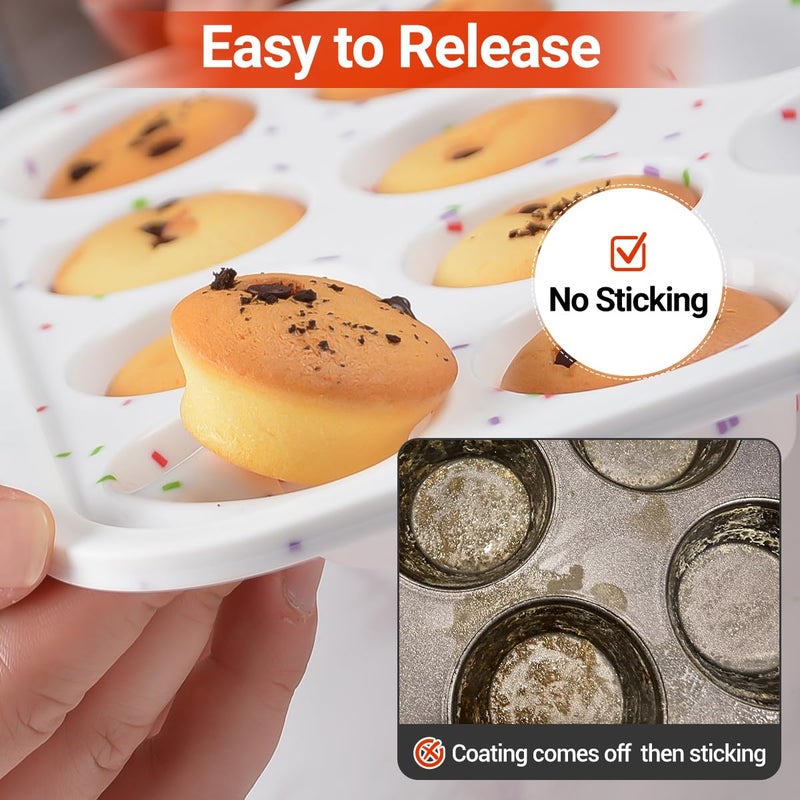 CAKETIME Mini Muffin Pan, Metal Reinforced Frame Mini Cupcake Pans 24 Cups Nonstick Muffin Silicone Molds with Handle for Baking Muffins, Cupcakes, Egg Bites 2 Pack - Image 5