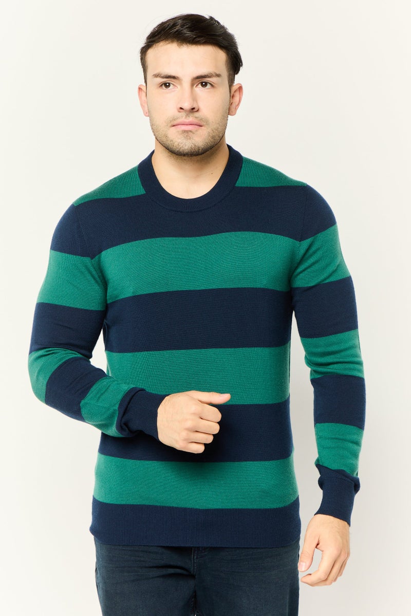 ESPRIT Men Crew Neck Long Sleeves Stripe Sweater, Multicolor - Image 1