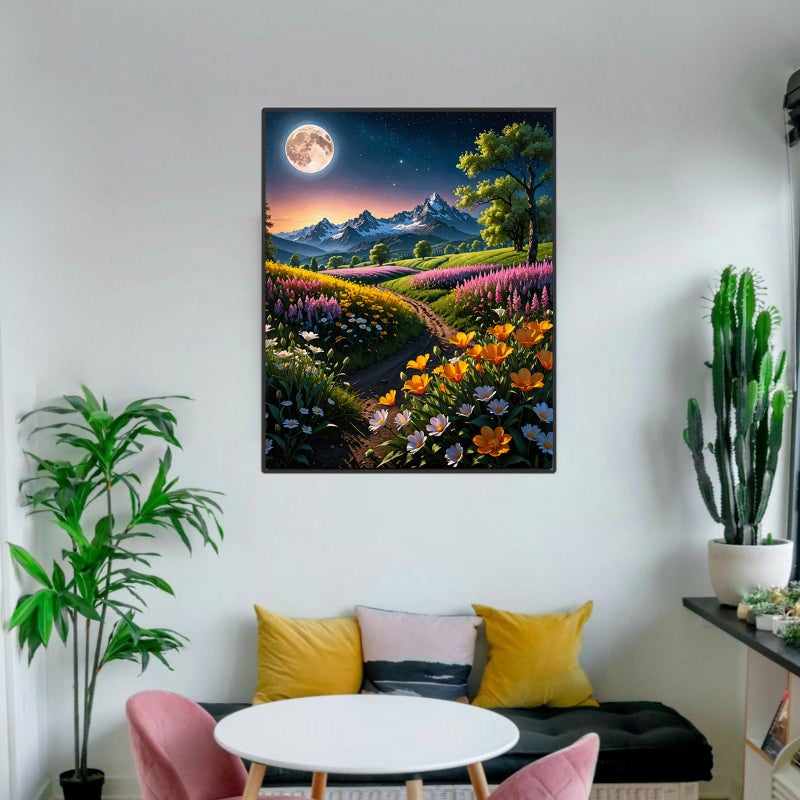 Ldazao Flower Paint By Numbers Kit For Adults Beginner Moon Paint By Number Kits Acrylic On Canvas Tree Oil Painting Kit Adults' Paint-By-Number Kits For Gift Home Wall Decor 16X20 Inch - Image 3