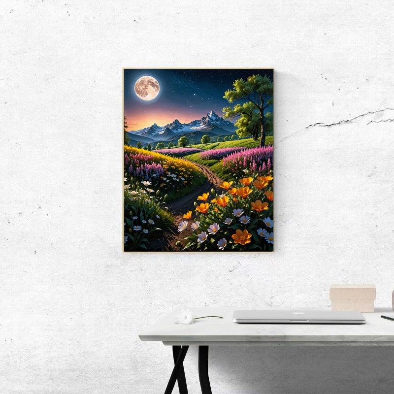 Ldazao Flower Paint By Numbers Kit For Adults Beginner Moon Paint By Number Kits Acrylic On Canvas Tree Oil Painting Kit Adults' Paint-By-Number Kits For Gift Home Wall Decor 16X20 Inch - Image 4