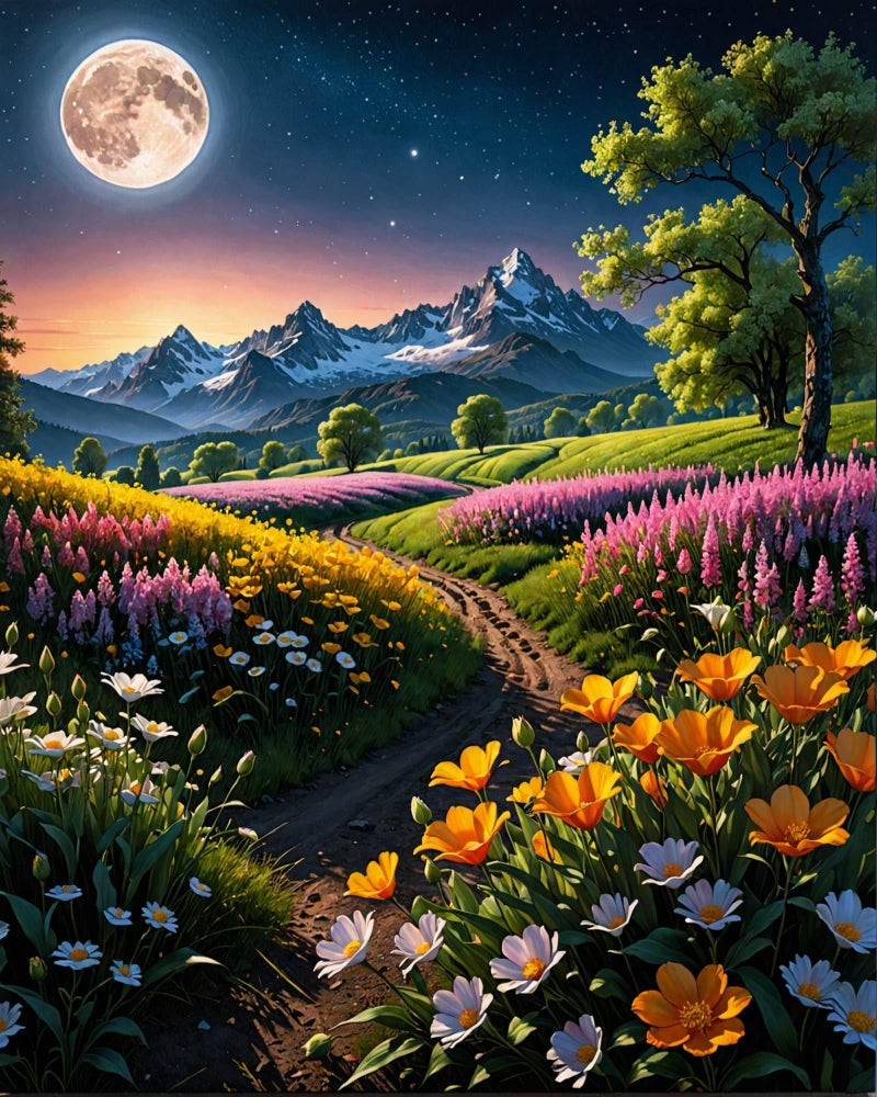 Ldazao Flower Paint By Numbers Kit For Adults Beginner Moon Paint By Number Kits Acrylic On Canvas Tree Oil Painting Kit Adults' Paint-By-Number Kits For Gift Home Wall Decor 16X20 Inch - Image 1