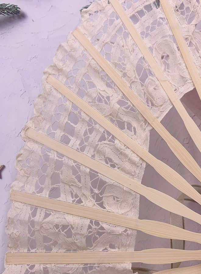 Propupy Retro Lace Fan, Foldable Handmade Cotton Fan with Bamboo Staves and Silk Tassels, Beige, 10.65" L x 19.2" W, Wedding, Bridal Shower, Dance Party - Image 5