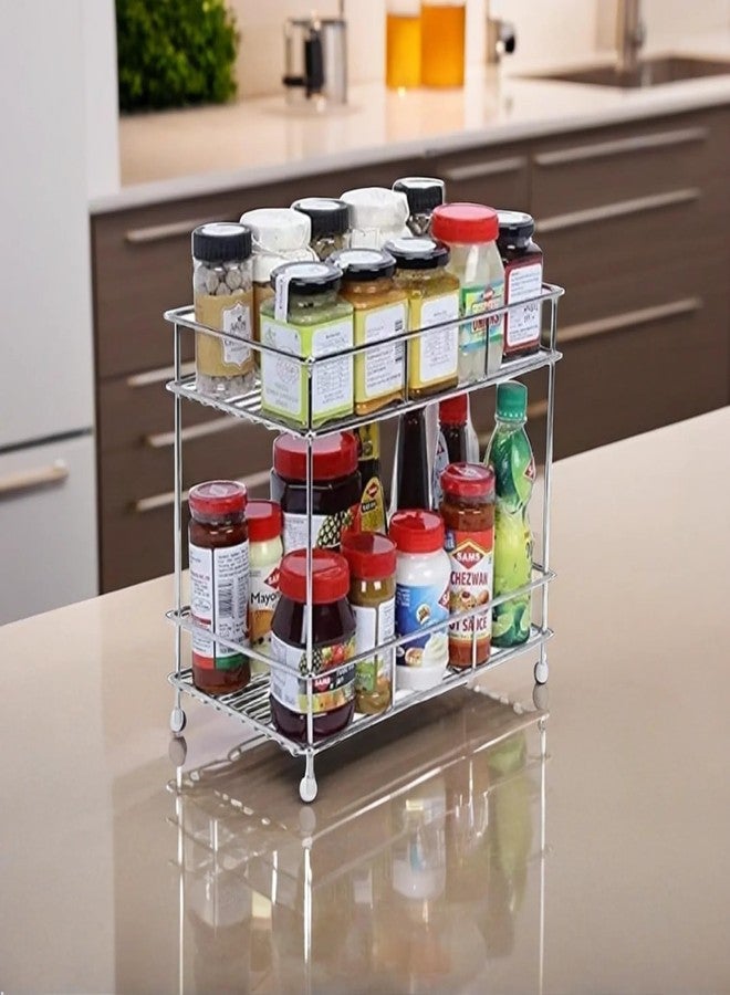 Homify 2-Tier Stainless Steel Countertop Kitchen Rack | Multipurpose Storage Organizer for Pantry, Spices & Bottles | Free-Standing Tiered Shelf for Kitchen Accessories & Bathroom Use (36x16x28 cm) - Image 1