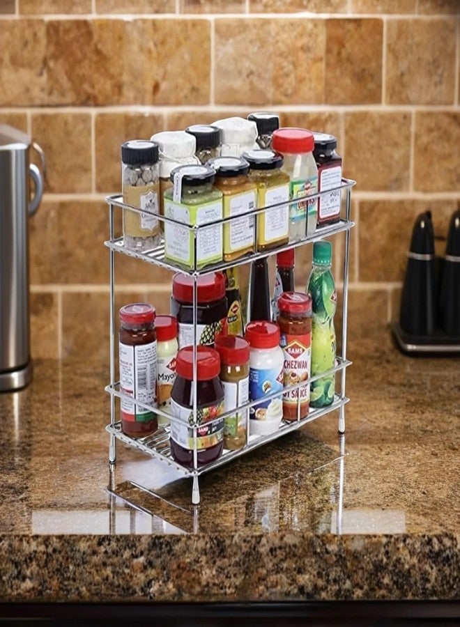 Homify 2-Tier Stainless Steel Countertop Kitchen Rack | Multipurpose Storage Organizer for Pantry, Spices & Bottles | Free-Standing Tiered Shelf for Kitchen Accessories & Bathroom Use (36x16x28 cm) - Image 2