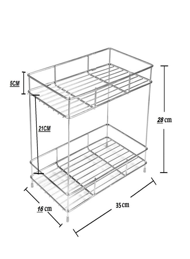 Homify 2-Tier Stainless Steel Countertop Kitchen Rack | Multipurpose Storage Organizer for Pantry, Spices & Bottles | Free-Standing Tiered Shelf for Kitchen Accessories & Bathroom Use (36x16x28 cm) - Image 3