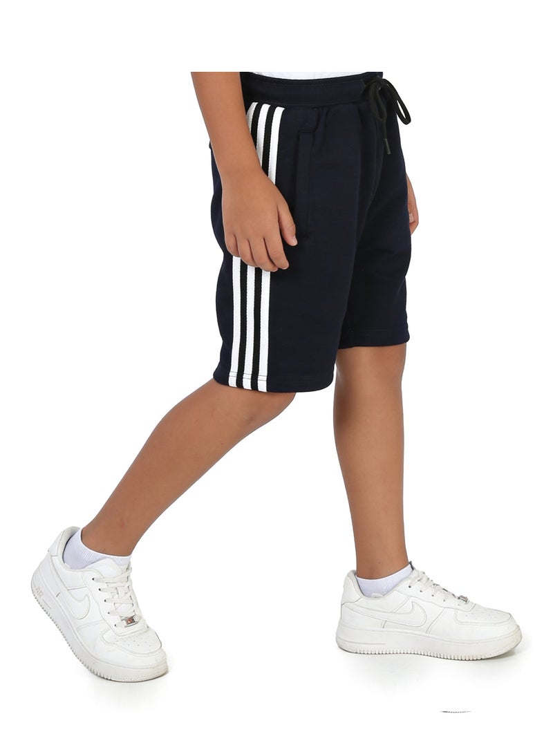 Andora Boys Elastic Waist Shorts with Side Lines - Navy Blue - Image 4