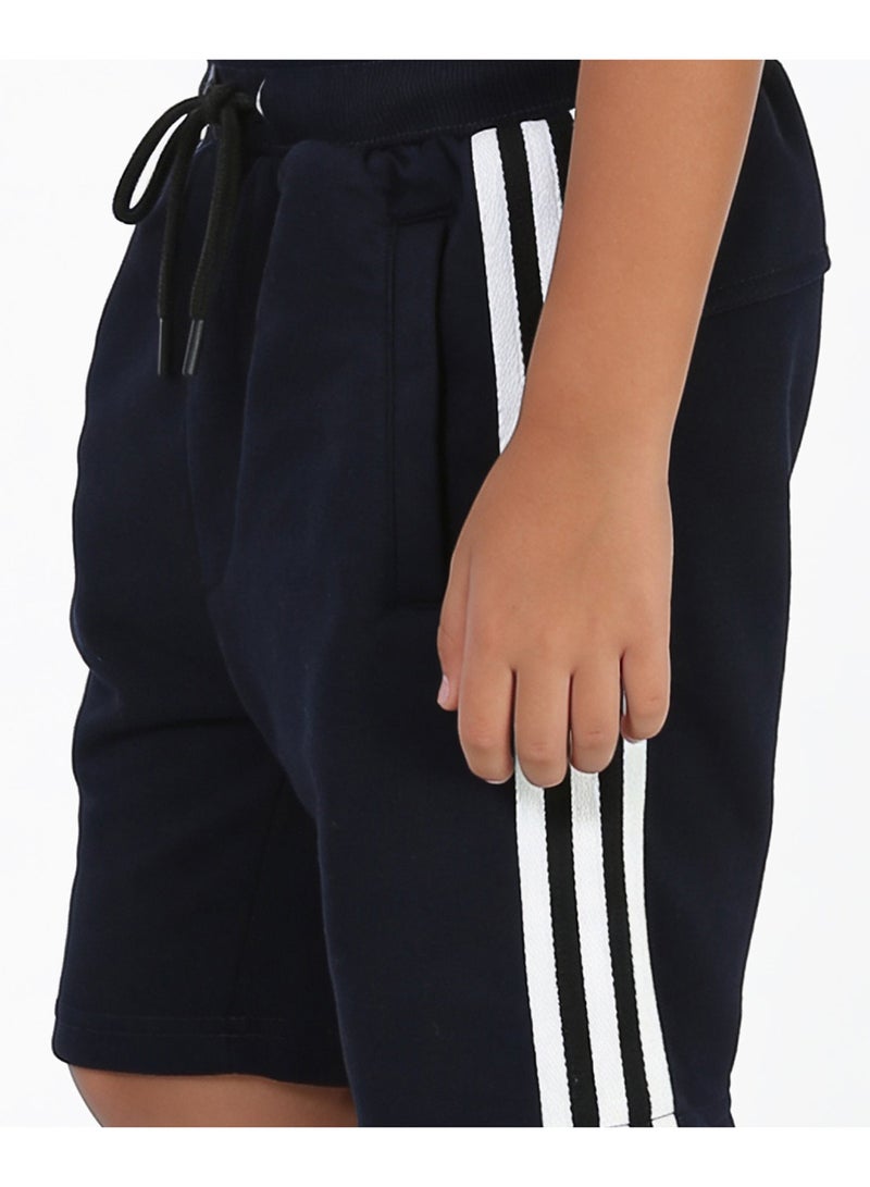 Andora Boys Elastic Waist Shorts with Side Lines - Navy Blue - Image 2