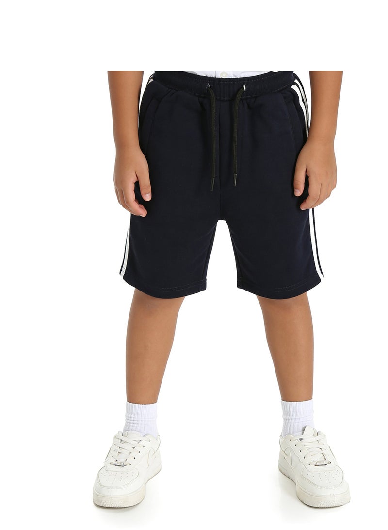 Andora Boys Elastic Waist Shorts with Side Lines - Navy Blue - Image 1