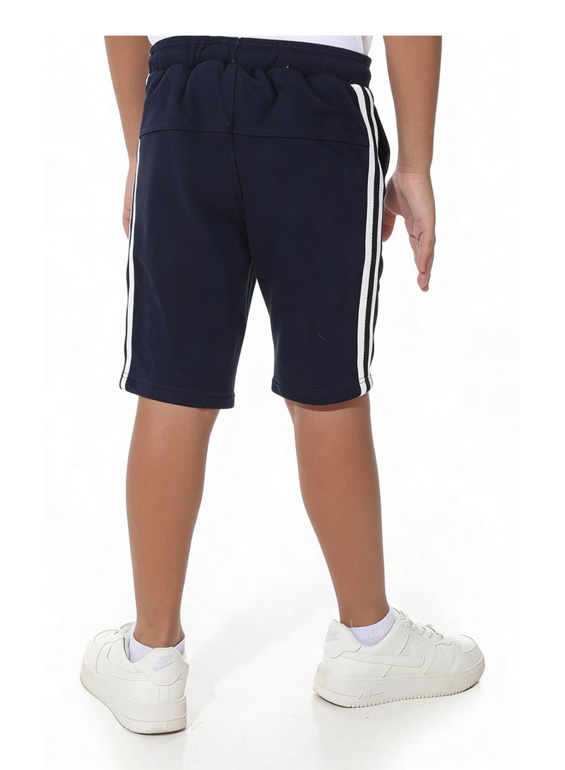 Andora Boys Elastic Waist Shorts with Side Lines - Navy Blue - Image 3