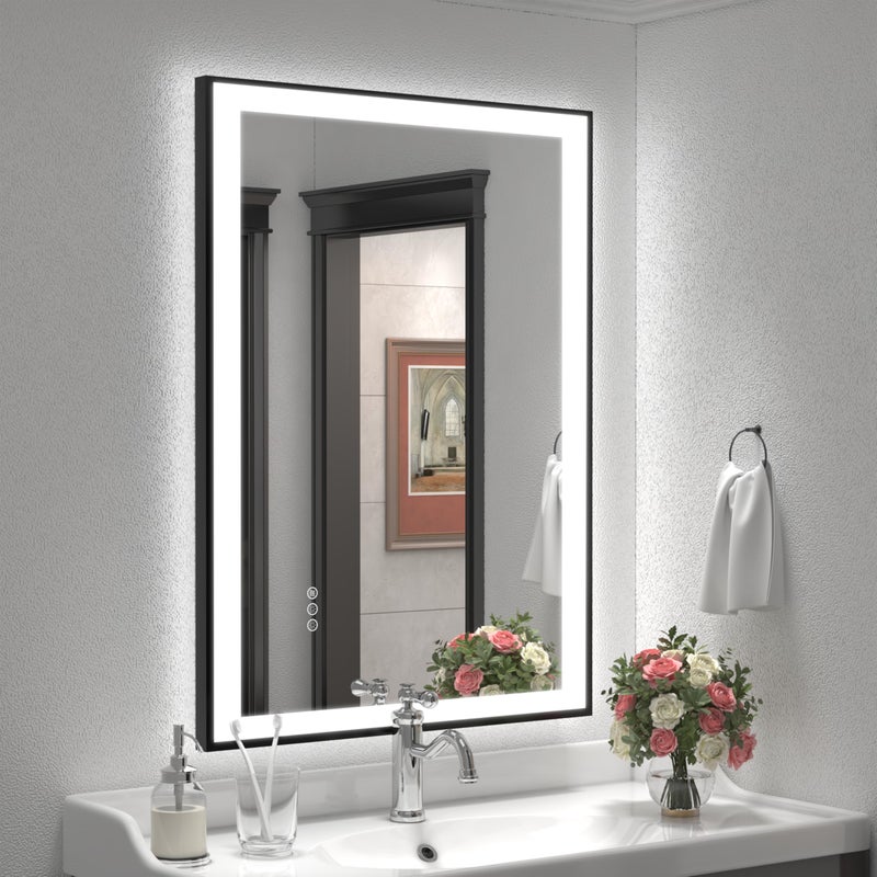 CHARMOR CHARMOR LED Bathroom Vanity Mirrors 24x36 Framed Dimmable Makeup Mirror for Wall Backlit and Front Lighted Shatterproof AntiFogHorizontalVertical 