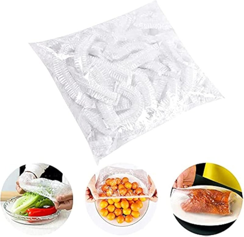 أغطية بلاستيكية مرنة لتخزين الطعام، مصنوعة من غشاء البولي إيثيلين اللاصق لحفظ الفاكهة وتخزين الطعام، 100 قطعة
