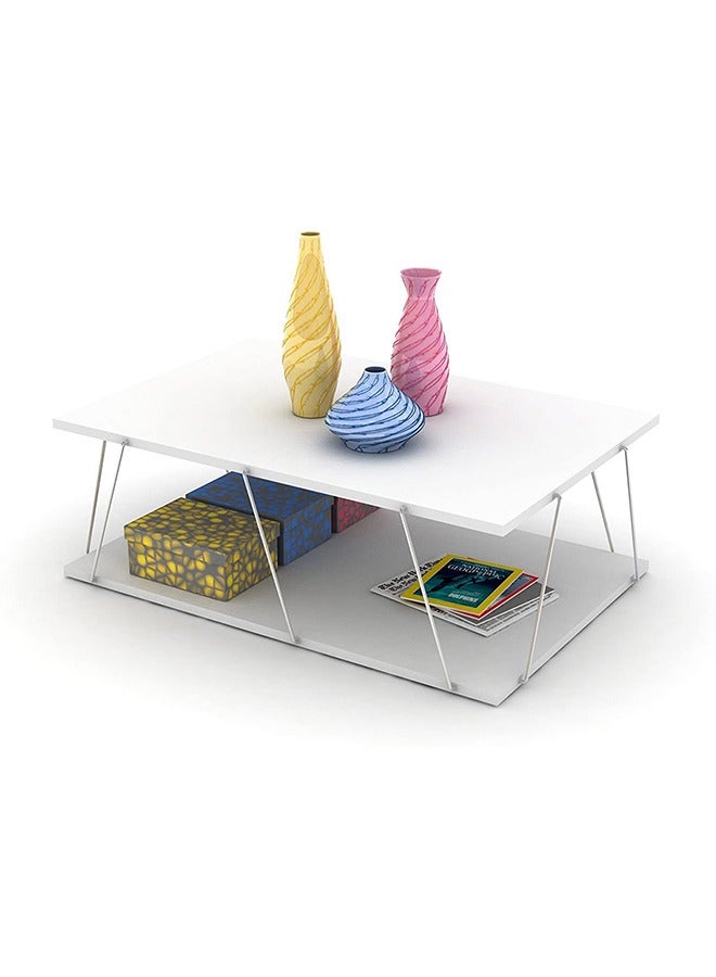 Home Canvas Made In Turkey Tars Modern Coffee Table for Living Room, Easy Assembly - White and Chrome - Image 1