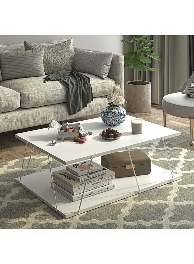 Home Canvas Made In Turkey Tars Modern Coffee Table for Living Room, Easy Assembly - White and Chrome - Image 4