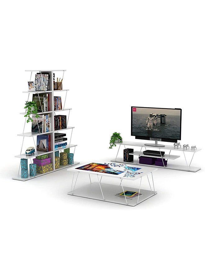 Home Canvas Made In Turkey Tars Modern Coffee Table for Living Room, Easy Assembly - White and Chrome - Image 2