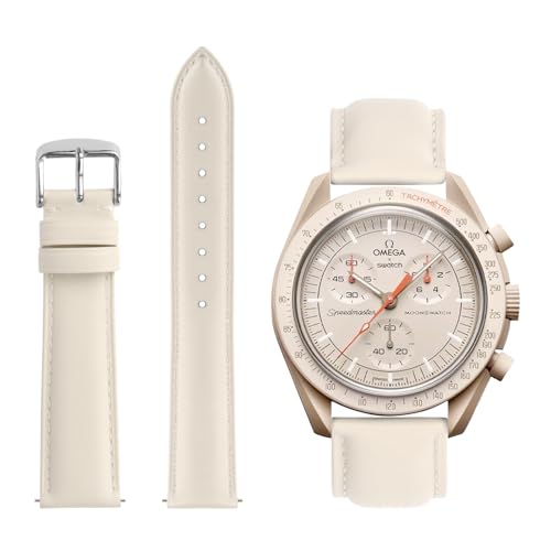 TStrap Leather Watch Bands for Moonswatch - Beige Watch Strap Compatible with Omega x Swatch Moonwatch - 20mm Quick Release Watch Band Replacement for Moonswatch Speedmaster - Image 1