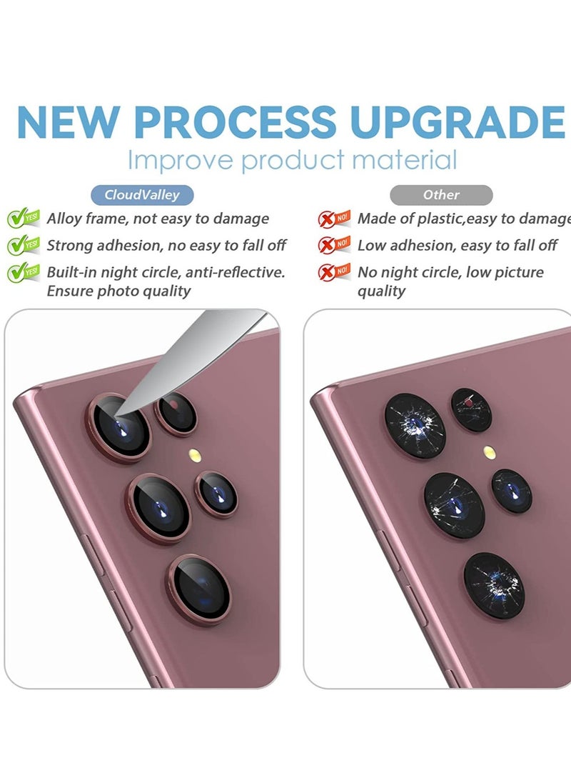 Raxoom Samsung Galaxy S22 Ultra Camera Lens Protector [3+2], Anti Scratch HD Tempered Glass Back Camera Protective Film Ring Cover, Burgundy - Image 2