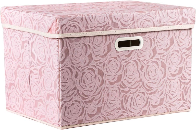 PRANDOM Larger Collapsible Storage Bin with Lid [1-Pack] Fabric Decorative Storage Box Cube Organizer Container Baskes with Handles Divider for Bedroom Closet Living Room Pink 17.7x11.8x11.8 Inch - Image 1