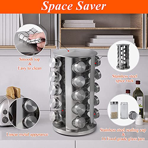 DOUBLE 2 C Revolving Spice Rack with 20 Jars, Rotating Spice Rack Organizer, Seasoning Organizer with Labels, Stainless Steel Spice Carousel for Kitchen Countertop, Cabinet - Image 2