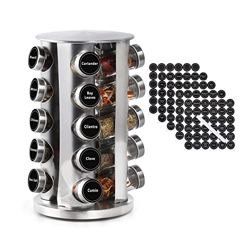 DOUBLE 2 C Revolving Spice Rack with 20 Jars, Rotating Spice Rack Organizer, Seasoning Organizer with Labels, Stainless Steel Spice Carousel for Kitchen Countertop, Cabinet - Image 1