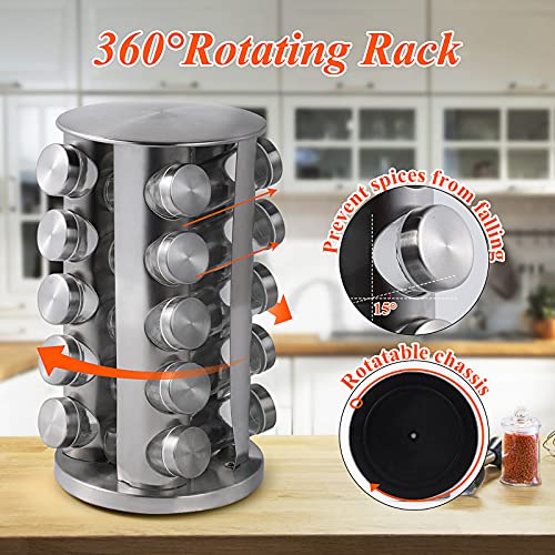 DOUBLE 2 C Revolving Spice Rack with 20 Jars, Rotating Spice Rack Organizer, Seasoning Organizer with Labels, Stainless Steel Spice Carousel for Kitchen Countertop, Cabinet - Image 3