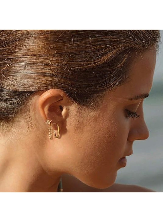 Mevecco Women Huggie Hoop Earrings Gold Ear Stud Cuff 14K Gold Filled Small Boho Beach Simple Delicate Handmade Hypoallergenic Jewelry Gift - Image 2