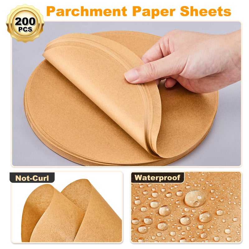 SMARTAKE 200 Pcs Unbleached Parchment Paper Baking Sheets Round, 12 Inches Non-Stick Precut Baking Parchment, for Baking Grilling Air Fryer Steaming Bread Cup Cake Cookie and More - Image 3