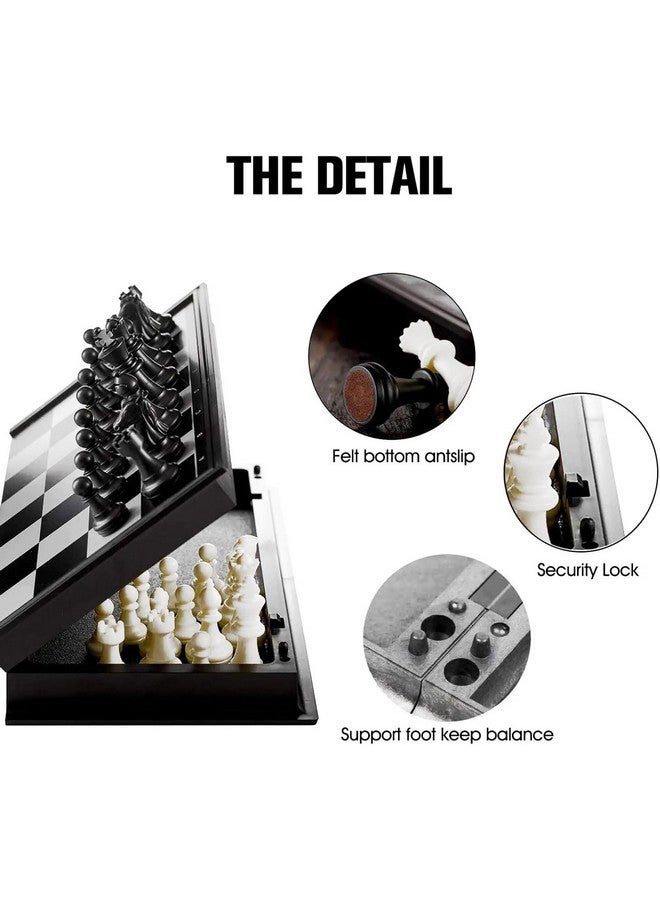 مجموعة لوحة شطرنج  مع بيادق مغناطيسية - ألعاب قابلة للطي ومناسبة للسفر للأطفال والكبار (أسود وأبيض) - Image 3